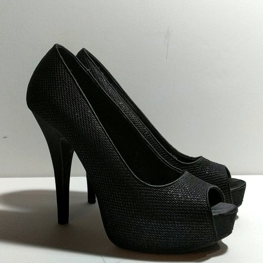 Chinese laundry black peep toe sparkly stilettos
